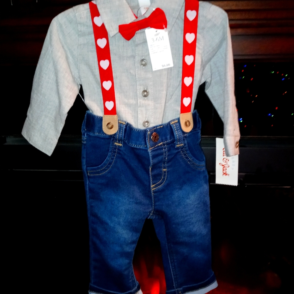 Cat & Jack Valentine's Day Suspender outfit NWT